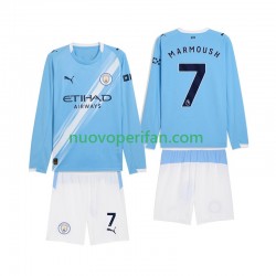Maglie da Calcio Manchester City Omar Marmoush 7 Bambino Prima Tenuta 2025-2026 Maniche Lunghe