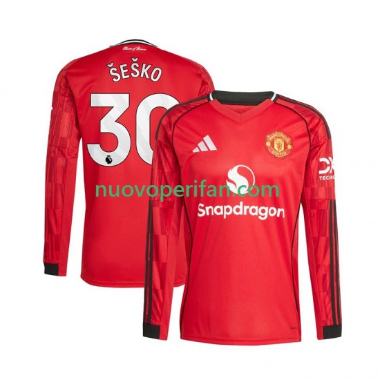 Maglie da Calcio Manchester United Benjamin Sesko 30 Uomo Prima Tenuta 2025-2026 Maniche Lunghe