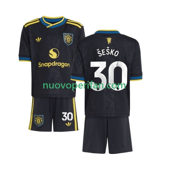 Maglie da Calcio Manchester United Benjamin Sesko 30 Bambino Alternativa Tenuta 2025-2026 Maniche Corte