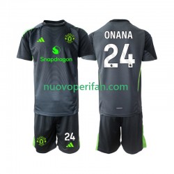 Maglie da Calcio Manchester United Andre Onana 24 Portiere Bambino Trasferta Tenuta 2025-2026 Maniche Corte