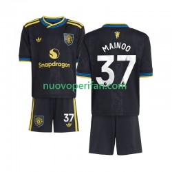 Maglie da Calcio Manchester United Kobbie Mainoo 37 Bambino Alternativa Tenuta 2025-2026 Maniche Corte