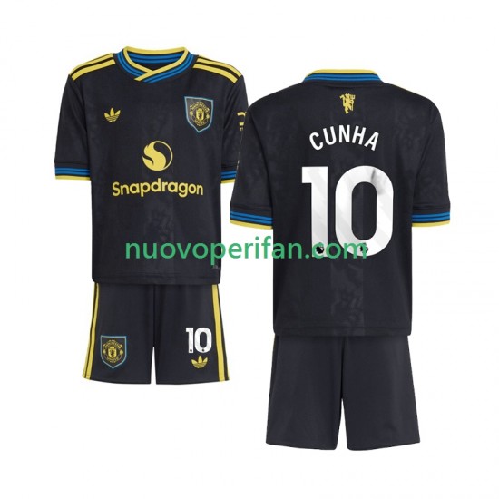 Maglie da Calcio Manchester United Matheus Cunha 10 Bambino Alternativa Tenuta 2025-2026 Maniche Corte
