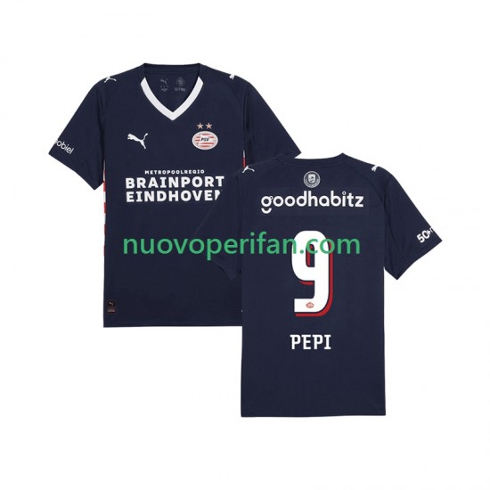 Maglie da Calcio PSV Eindhoven Ricardo Pepi 9 Uomo Trasferta Tenuta 2025-2026 Maniche Corte