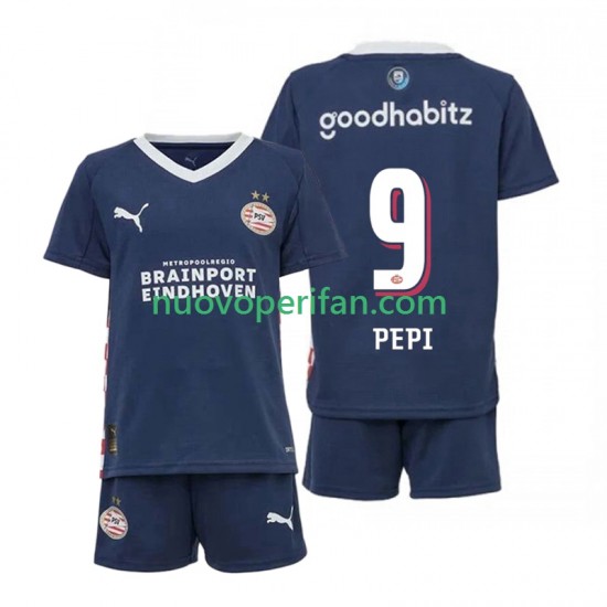 Maglie da Calcio PSV Eindhoven Ricardo Pepi 9 Bambino Trasferta Tenuta 2025-2026 Maniche Corte