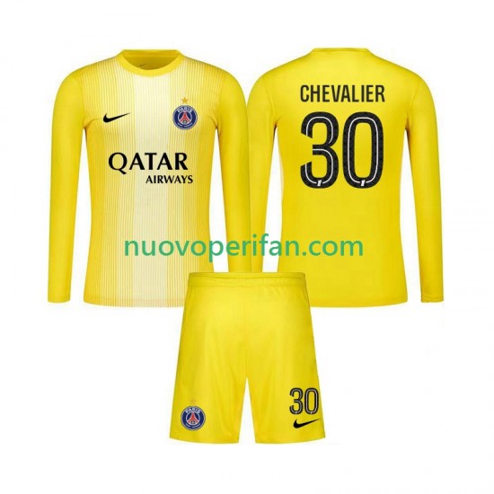 Maglie da Calcio Paris Saint-Germain Lucas Chevalier 30 Portiere Bambino Alternativa Tenuta 2025-2026 Maniche Lunghe