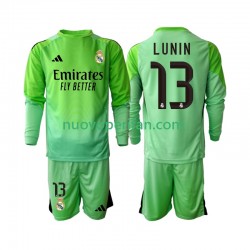 Maglie da Calcio Real Madrid Andriy Lunin 13 Portiere Bambino Trasferta Tenuta 2025-2026 Maniche Lunghe