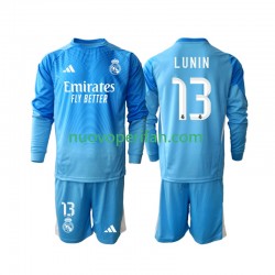 Maglie da Calcio Real Madrid Andriy Lunin 13 Portiere Bambino Prima Tenuta 2025-2026 Maniche Lunghe