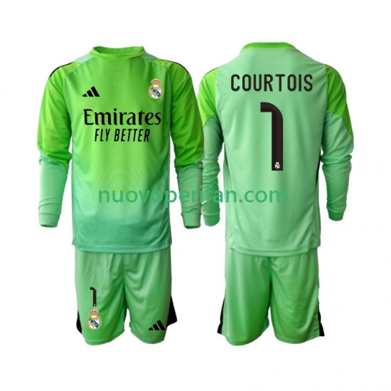 Maglie da Calcio Real Madrid Thibaut Courtois 1 Bambino Trasferta Tenuta 2025-2026 Maniche Lunghe