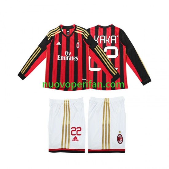 Maglie da Calcio AC Milan Kaka 22 2013 2014 Retro Bambino Prima Tenuta Maniche Lunghe