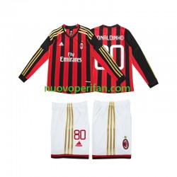 Maglie da Calcio AC Milan RONALDINHO 80 2013 2014 Retro Bambino Prima Tenuta Maniche Lunghe