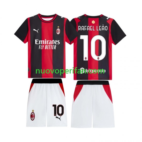 Maglie da Calcio AC Milan Rafael Leao 10 Bambino Prima Tenuta 2026-2027 Maniche Corte