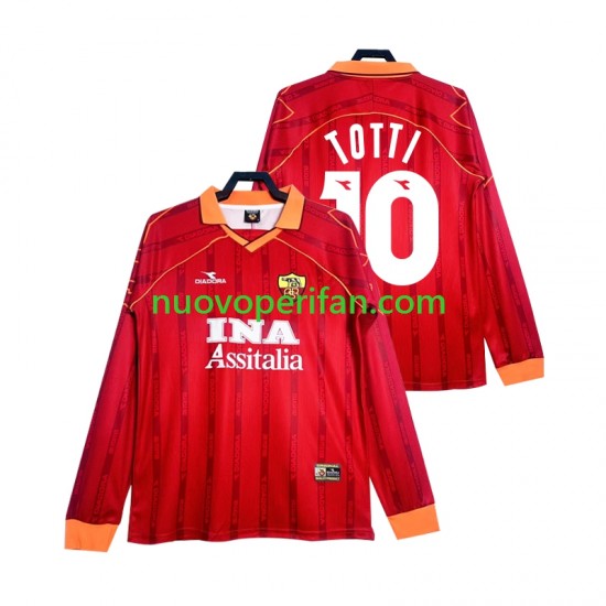 Maglie da Calcio AS Roma Totti 10 2000 Retro Uomo Prima Tenuta 1999 Maniche Lunghe