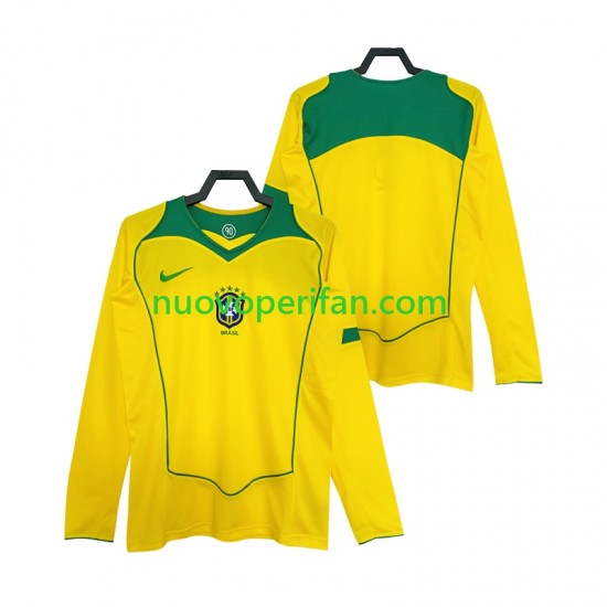 Maglie da Calcio Brasile Retro Uomo Prima Tenuta 2004 Maniche Lunghe