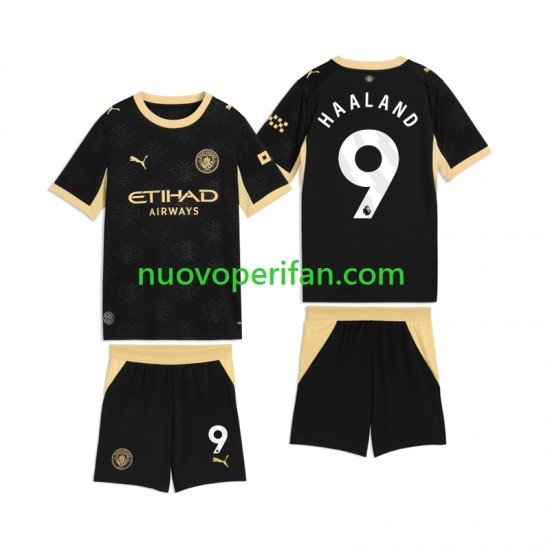 Maglie da Calcio Manchester City Erling Haaland 9 Bambino Trasferta Tenuta 2026-2027 Maniche Corte