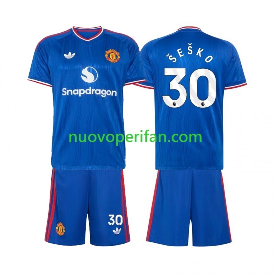 Maglie da Calcio Manchester United Benjamin Sesko 30 Bambino Trasferta Tenuta 2026-2027 Maniche Corte