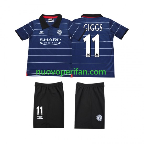 Maglie da Calcio Manchester United GIGGS 11 2000 Retro Bambino Trasferta Tenuta 1999 Maniche Corte