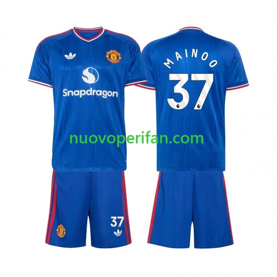 Maglie da Calcio Manchester United Kobbie Mainoo 37 Bambino Trasferta Tenuta 2026-2027 Maniche Corte