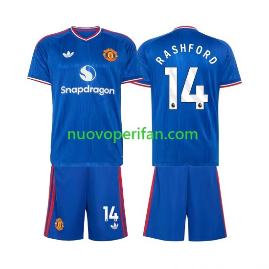 Maglie da Calcio Manchester United Marcus Rashford 14 Bambino Trasferta Tenuta 2026-2027 Maniche Corte