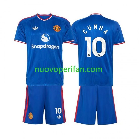 Maglie da Calcio Manchester United Matheus Cunha 10 Bambino Trasferta Tenuta 2026-2027 Maniche Corte