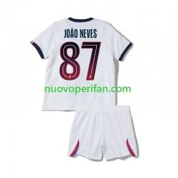 Maglie da Calcio Paris Saint-Germain Joao Neves 87 Bambino Trasferta Tenuta 2026-2027 Maniche Corte