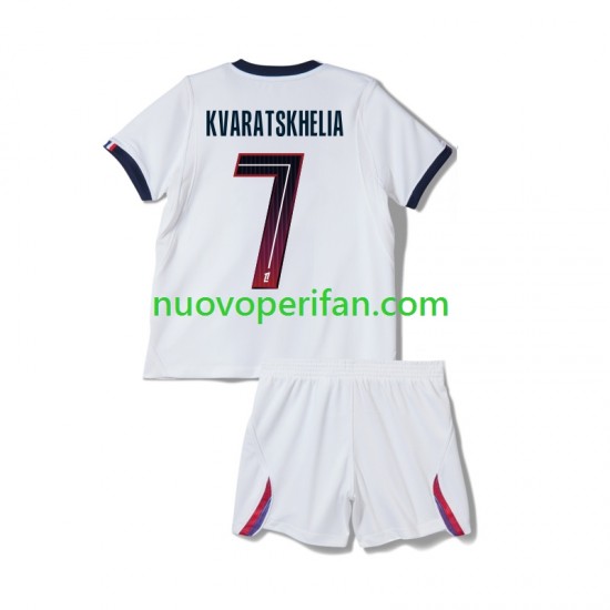 Maglie da Calcio Paris Saint-Germain Khvicha Kvaratskhelia 7 Bambino Trasferta Tenuta 2026-2027 Maniche Corte