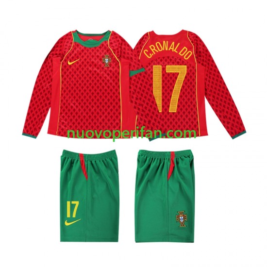 Maglie da Calcio Portogallo Cristiano Ronaldo 17 Retro Bambino Prima Tenuta 2004 Maniche Lunghe