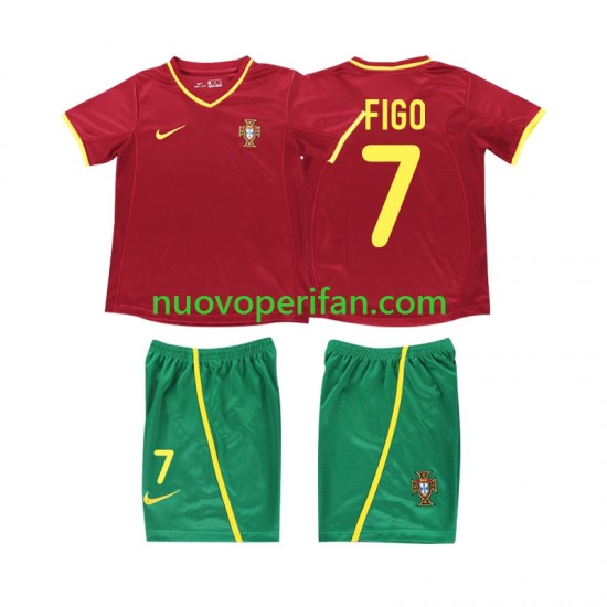 Maglie da Calcio Portogallo FIGO 7 Retro Bambino Prima Tenuta 2002 Maniche Corte