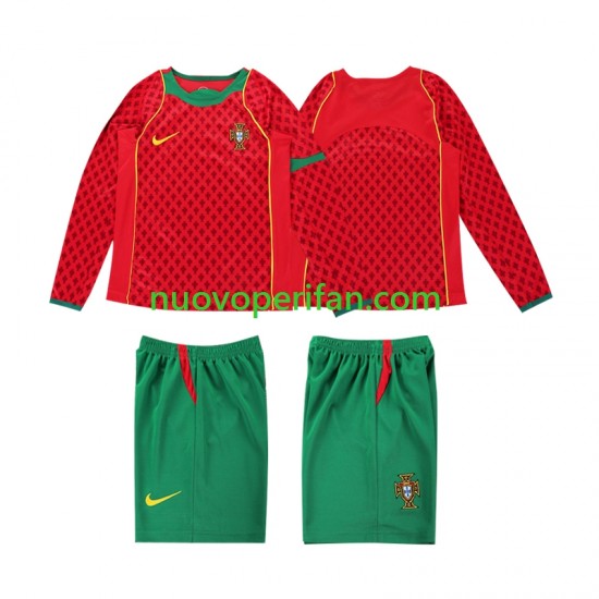Maglie da Calcio Portogallo Retro Bambino Prima Tenuta 2004 Maniche Lunghe