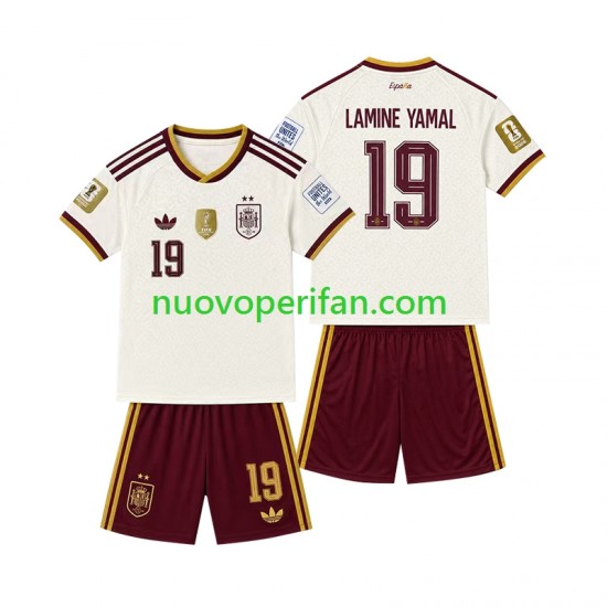 Maglie da Calcio Spagna 2-star Lamine Yamal 19 Bambino Trasferta Tenuta 2026-2027 Maniche Corte