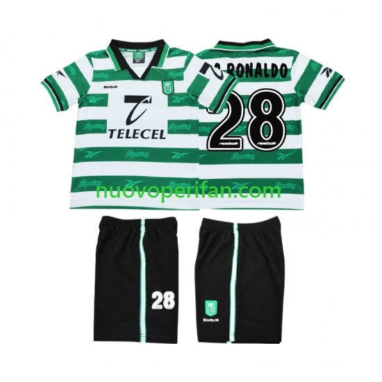Maglie da Calcio Sporting CP Cristiano Ronaldo 28 2000 Retro Bambino Prima Tenuta 1999 Maniche Corte