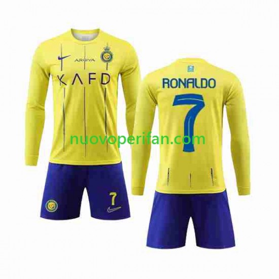 Maglie da Calcio Al-Nassr Cristiano Ronaldo 7 Bambino Prima Tenuta 2023-2024 Maniche Lunghe