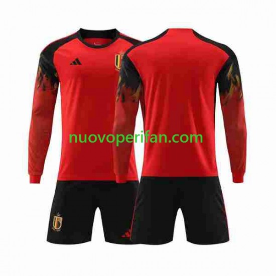 Maglie da Calcio Belgio Bambino Prima Tenuta Mondiali 2022 Maniche Lunghe