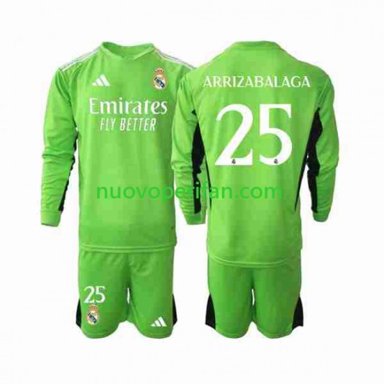 Maglie da Calcio Real Madrid Kepa Arrizabalaga 25 Portiere Bambino Prima Tenuta 2023-2024 Maniche Lunghe