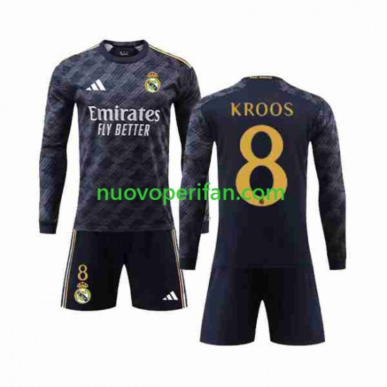 Maglie da Calcio Real Madrid Kroos 8 Bambino Trasferta Tenuta 2023-2024 Maniche Lunghe
