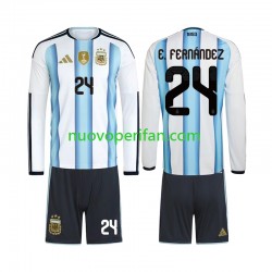 Maglie da Calcio Argentina Enzo Fernandez 24 Bambino Prima Tenuta Mondiali 2026 Maniche Lunghe