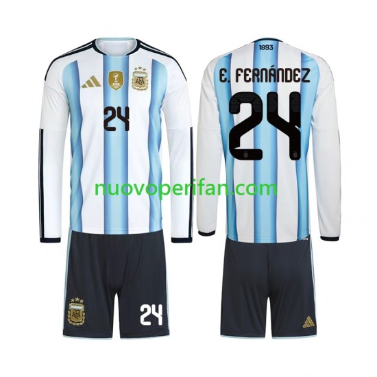 Maglie da Calcio Argentina Enzo Fernandez 24 Bambino Prima Tenuta Mondiali 2026 Maniche Lunghe