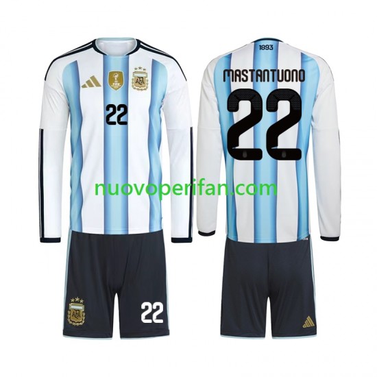 Maglie da Calcio Argentina Franco Mastantuono 22 Bambino Prima Tenuta Mondiali 2026 Maniche Lunghe