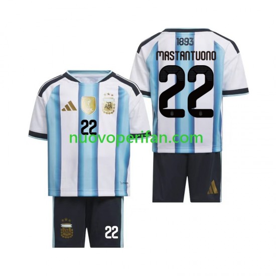 Maglie da Calcio Argentina Franco Mastantuono 22 Bambino Prima Tenuta Mondiali 2026 Maniche Corte