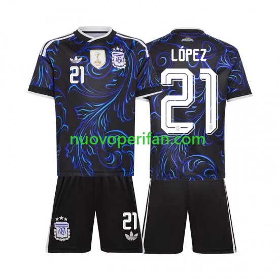 Maglie da Calcio Argentina Jose Manuel Lopez 21 Bambino Trasferta Tenuta Mondiali 2026 Maniche Corte