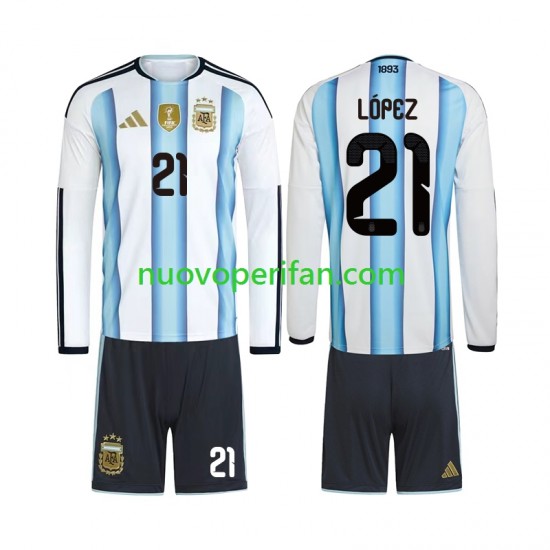 Maglie da Calcio Argentina Jose Manuel Lopez 21 Bambino Prima Tenuta Mondiali 2026 Maniche Lunghe