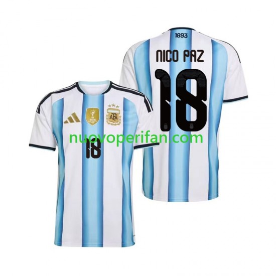 Maglie da Calcio Argentina Nico Paz 18 Uomo Prima Tenuta Mondiali 2026 Maniche Corte