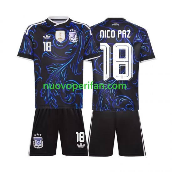 Maglie da Calcio Argentina Nico Paz 18 Bambino Trasferta Tenuta Mondiali 2026 Maniche Corte