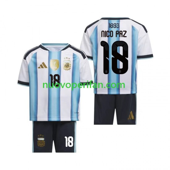 Maglie da Calcio Argentina Nico Paz 18 Bambino Prima Tenuta Mondiali 2026 Maniche Corte