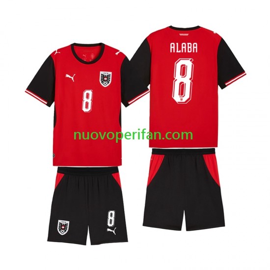 Maglie da Calcio Austria David Alaba 8 Bambino Prima Tenuta Mondiali 2026 Maniche Corte
