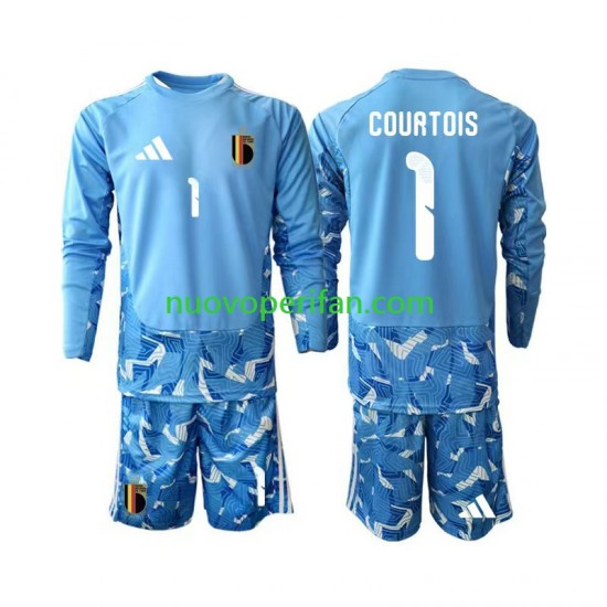 Maglie da Calcio Belgio Thibaut Courtois 1 Portiere Bambino Prima Tenuta Mondiali 2026 Maniche Lunghe