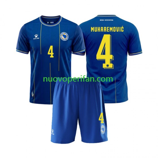Maglie da Calcio Bosnia Erzegovina Tarik Muharemovic 4 Bambino Prima Tenuta Mondiali 2026 Maniche Corte