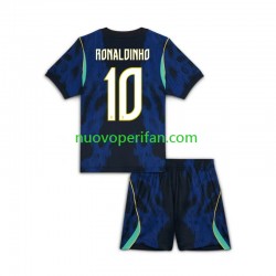 Maglie da Calcio Brasile Ronaldinho 10 Bambino Trasferta Tenuta Mondiali 2026 Maniche Corte