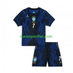 Maglie da Calcio Brasile Vinicius Junior 7 Bambino Trasferta Tenuta Mondiali 2026 Maniche Corte