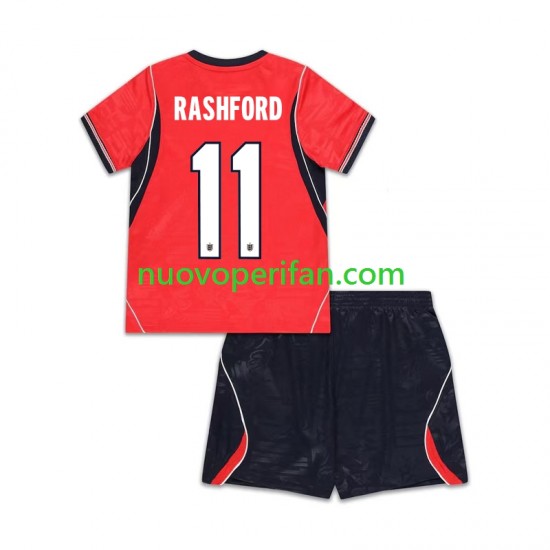 Maglie da Calcio Inghilterra Marcus Rashford 11 Bambino Trasferta Tenuta Mondiali 2026 Maniche Corte