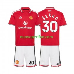 Maglie da Calcio Manchester United Benjamin Sesko 30 Bambino Prima Tenuta 2026-2027 Maniche Corte